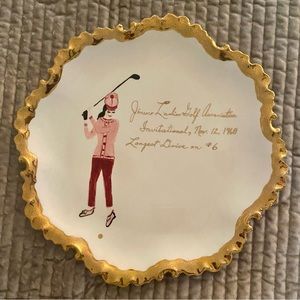 1968 Award-Vintage hand painted Golf lady with ruffled gold painted rim.